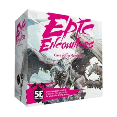 Imagen de Epic Encounters: Cave of The Manticore Juego de Mesa rol fantasía RPG con Enorme Miniatura Jefe, Alfombrilla Doble Cara y Libro Aventuras Game Master, Compatible 5E