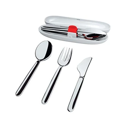 Imagen de Alessi Food à Porter SA04S3 G , Juego de Cubiertos Viaje en Acero Inoxidable 18/10 con Estuche Resina Termoplástica, Gris