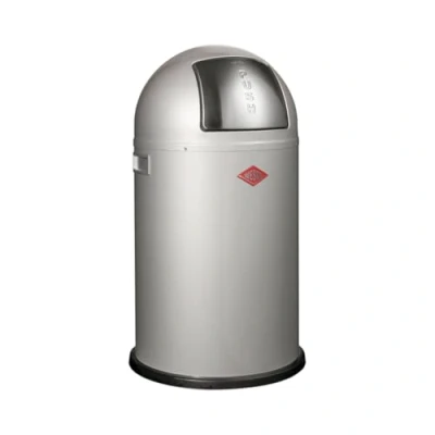 Imagen de WESCO Pushboy Junior Cubo de basura en color plateado, chapa acero con recubrimiento polvo, 22 litros volumen, gran tapa inoxidable, recipiente interior extraíble