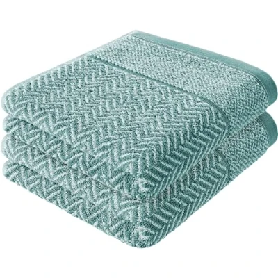 Imagen de herzbach Home Juego de 3 Toallas Mano, 100% algodón, 50 x 100 cm, Estampadas, Color Verde