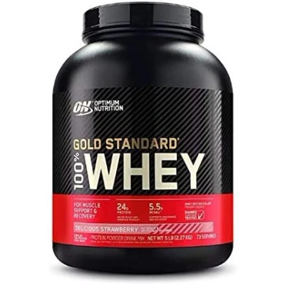 Imagen de Optimum Nutrition Gold Standard 100% Whey, Proteína en Polvo para Recuperacíon y Desarrollo Muscular con Glutamina Natural Aminoácidos BCAA, Sabor Fresa Deliciosa, 76 Dosis, 2.28 kg