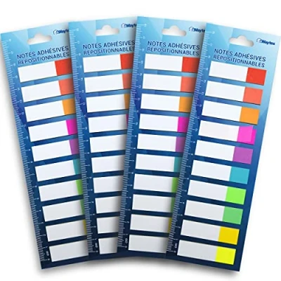Imagen de WAYTEX 800 Marcapáginas adhesivas reposicionables, 10 colores neón, 4 paquetes de mini bloques 20 hojas bicolores, 45 x 12 mm