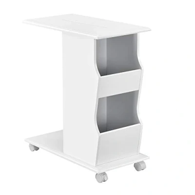 Imagen de [en.casa] Mesa de Centro con Ruedas 53 x 30 63 cm Carrito Rodante Revistero Mesita Pequeña Blanco