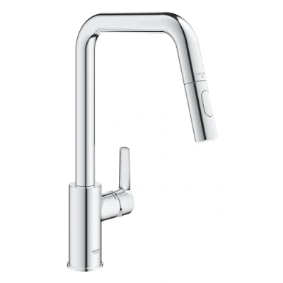 Imagen de GROHE Start QuickFix 30633000 Grifo mezclador extraíble para fregadero de cocina (boquilla en U alta, área giratoria 360, cartucho cerámica 28 mm, colas 1/2 pulgada), fácil instalar