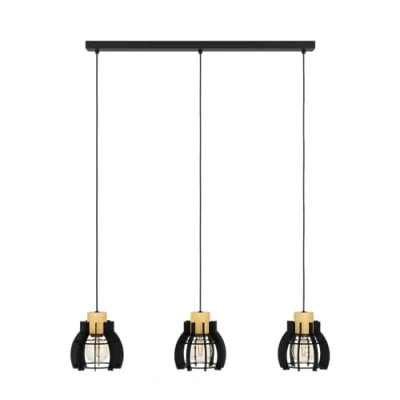 Imagen de EGLO Stillington 1 Lámpara colgante de 3 luces, sobre mesa comedor, FSC100HB, estilo industrial, metal negro, con casquillo E27, L 88 cm