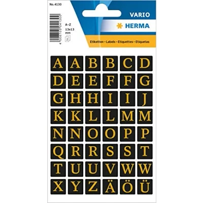 Imagen de HERMA 4130 letras doradas, 96 unidades, 13 x mm, autoadhesivas, grandes, de la a Z lámina adhesiva, color negro
