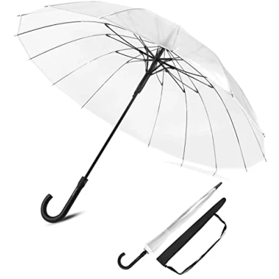 Imagen de Sternenfunke Paraguas transparente grande XXL Ø110 cm 16 costillas confort pulsador Boda 2 personas borde blanco