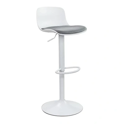 Imagen de Vaukura Taburete Alto Regulable Blanco Brooklyn con Cojín Gris Moderno para Cocina/Bar