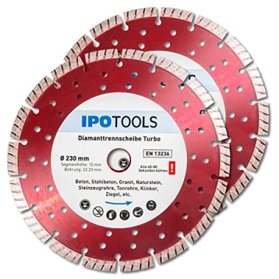 Imagen de IPOTOOLS Disco Diamante 2x De Corte 230 Mm Turbo Para Hormigón Armado Piedra 10 Segmento