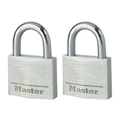 Imagen de Master Lock 9140EURT Lote de 2 Candados con Llave cuerpo aluminio macizo, Negro, 4 x 5.9 1.3 cm