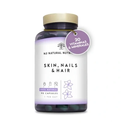 Imagen de Biotina Zinc Selenio Hierro. Vitaminas para el Cabello. crece pelo, uñas y barba. Cuidado de la piel. Anticaida cabello hombre mujer. Alta concentración. 90 Cápsulas N2 Natural Nutrition