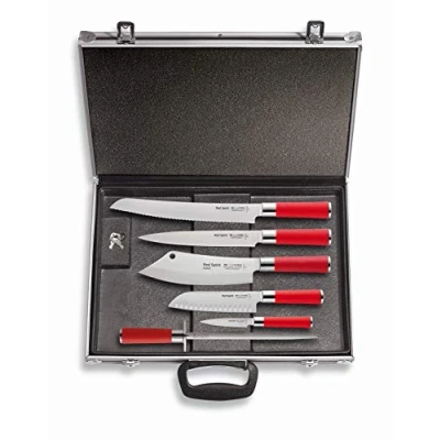 Imagen de DICK F Red Spirit 81173000 Juego de cuchillos (funda magnética, cuchillo chef Ajax, pan, Santoku, tallar, oficina, acero afilado, 56 HRC)