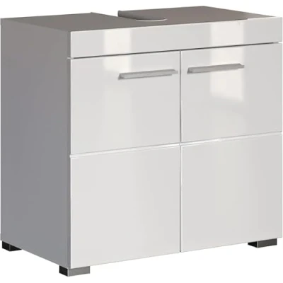 Imagen de trendteam smart living Armario bajo de lavabo para baño Amanda, 60 x 56 34 cm, en blanco y brillo intenso, con abundante espacio almacenamiento