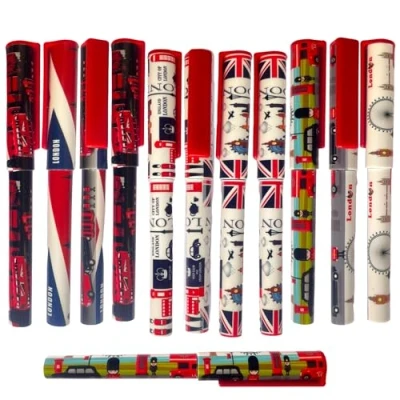 Imagen de Juego de 12 Bolígrafos recuerdo Londres London Landmark Cap Pen Union Jack British Gift Icons