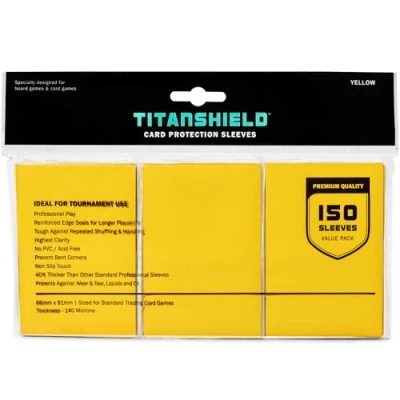 Imagen de TitanShield MTG Magic The Gathering, Lorcana, y fundas protectoras para cartas coleccionables (150 fundas), color amarillo compatible con juegos de mesa tamaño estándar, 66 x 91 mm