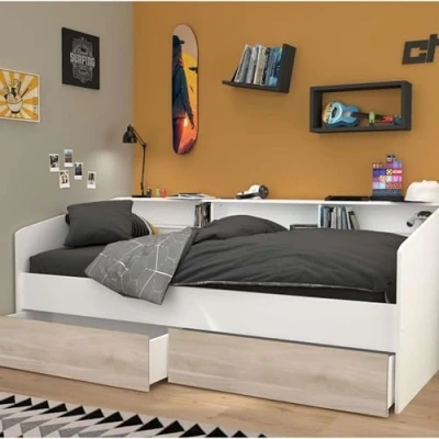 Imagen de Miroytengo Cama Juvenil Style Color Blanco con cajones Roble Japonés habitacion Infantil Moderna 90x190 200 cm