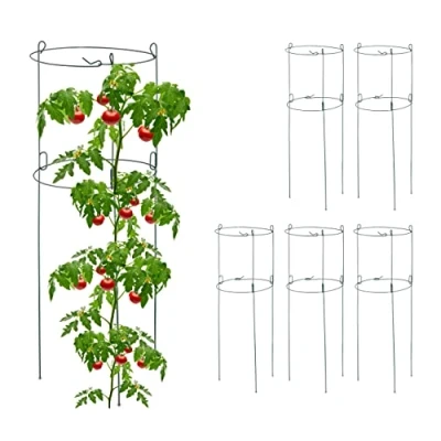 Imagen de Relaxdays Set 6 Jaulas Tomates, Soporte Plantas Trepadoras, Tutores Enredadera Redondos, 76 x 26 cm, 2 Anillos, Verde, Acero