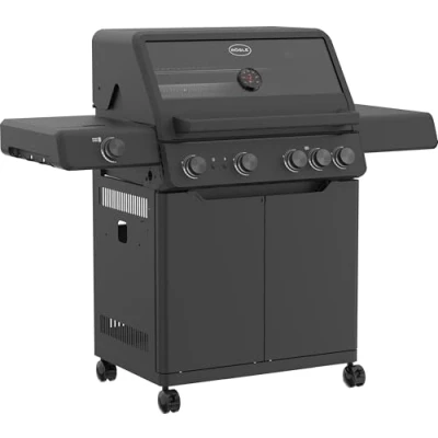 Imagen de RÖSLE ALLFLAME Hero 4 Barbacoa de Gas Quemadores (3.5 kW c/u), BACKBURNER, Superficie Cocción 70x45 cm, Parrillas Fundición, Aluminio Fundido, Tapa con Inserción Cristal, Negro