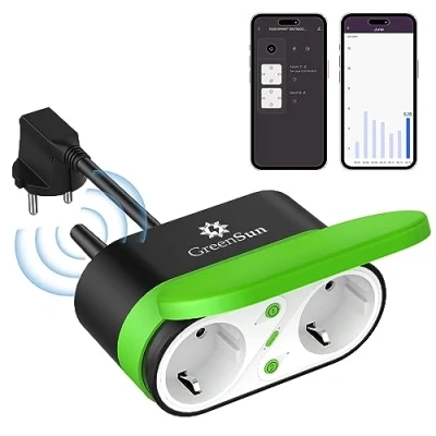 Imagen de GreenSun toma exterior impermeable, conectada, conector WiFi con función de temporizador, medición corriente, voz compatible Alexa &amp; Google Home, Smart Life APP