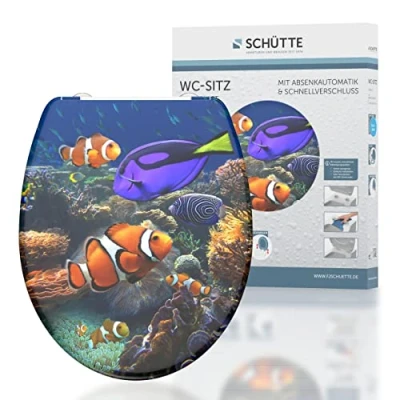 Imagen de Schütte 82372 Sea Life Asiento de Inodoro plástico termoestable Duroplast con Descenso automático y Cierre rápido para una fácil Limpieza, Carga máx. 150 kg, diseño Peces, Motiv