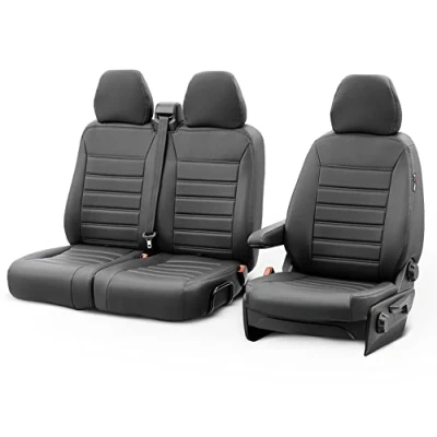 Imagen de otoM Fundas de Asiento Cuero Artificial diseño New York 2+1 Compatible con Citroën Jumpy/Peugeot Expert/Toyota Proace 2016 /Opel Vivaro 2019 (Asiento/Banco Dividido)