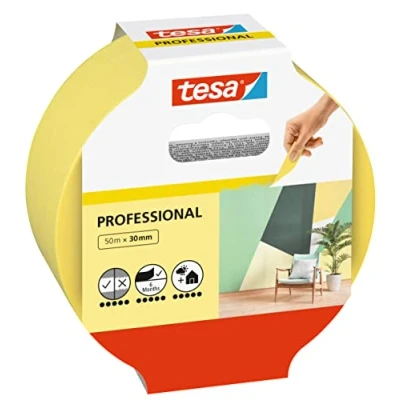 Imagen de tesa Cinta de Pintar Profesional Carrocero Papel tipo Washi Fino Trabajos Pintura y Enmascarado Precisión Para Interiores Exteriores 50 m x 30 mm