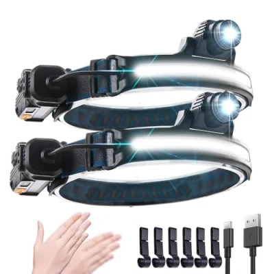 Imagen de SENDALE Linterna Frontal Recargable,Faro USB XPG COB De 10000 Lúmenes Con Sensor,IPX6 Faro Ajustable 270 Impermeable Modos 7, Para Correr Al Aire Libre, Ciclismo, Camping, Senderismo (2)