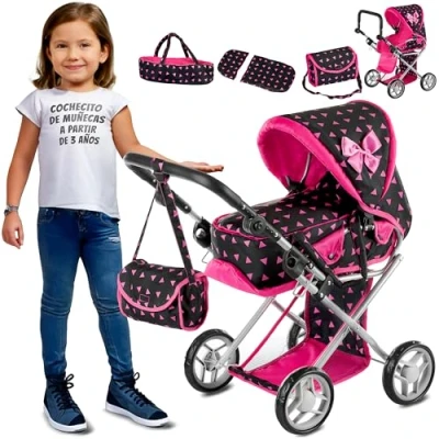 Imagen de Kinderplay Carrito Bebe Juguetes, Cochecito para Muñecas de Muñecas, Gondola, Permite Ajustar El Mango En Un Rango 36.5 cm a 64 cm, KP0200R