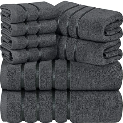 Imagen de Utopia Towels Juego de Toallas Lujo 8 Piezas, 2 baño, Mano y 4 paños Lavado, 600 g/m², 100% algodón Hilado en Anillo, Altamente absorbentes, Rayas