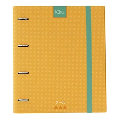 Imagen de Grafoplás 88102160－Carpeta 4 anillas troqueladas A4 Kuru, color amarillo, tacto extra suave. Inlcuye sobre transparente, separadores y 100 hojas de 90g