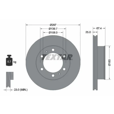 Imagen de TEXTAR 92222600 Disco de freno 297 25 06/08 139,7 ventilación interna sin perno sujeción rueda, buje rueda TOYOTA: HILUX 3 Pick up