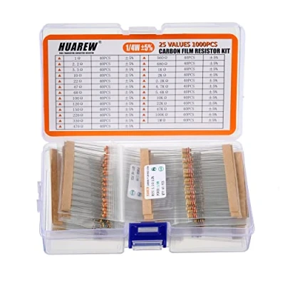 Imagen de HUAREW Kit de Resistencias película carbono 1 / 4W Ohm 1M 5% Resistencia Resistores Resistor(25 valores 1000 Piezas)
