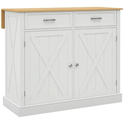 Imagen de HOMCOM Isla de Cocina Carro con Encimera Madera Plegable 2 Puertas Cajones Estante Ajustable y 4 Ruedas 105x60x90,5 cm Blanco