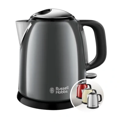 Imagen de Russell Hobbs Hervidor de Agua Eléctrico Colours Plus 1 litro, Pequeño, 2400 W, Filtro Extraíble, Zona Ebullición Rápida, Base 360, Indicador Nivel Agua, Inox., Gris 24993 70