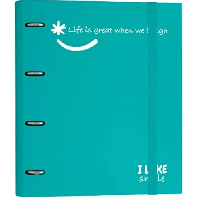 Imagen de Grafoplás 88101336. Carpeta 4 Anillas Troqueladas con Recambio, A4, Turquesa, Cartón Forrado Papel FSC, Incluye Separadores, Carpebook Like Smile