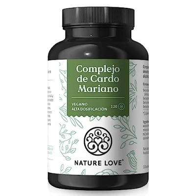 Imagen de NATURE LOVE® Complejo de cardo mariano alcachofa, diente león y desmodium 120 cápsulas Dosificación alta con 80% silimarina Probado en laboratorio, vegano, producido Alemania.