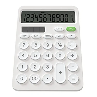 Imagen de Calculadora GUYUCOM, Grande de 12 dígitos con Pantalla LCD, Botón Sensible, Financiera Solar y Batería Doble Potencia (Blanca).