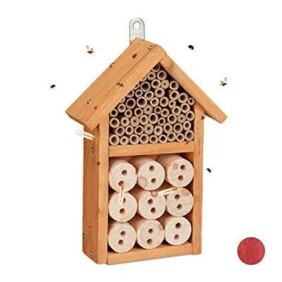 Imagen de Relaxdays Hotel Insectos, Kit de Construcción, Casa, Observador, Madera Bambú Acero, 1 Ud., 26 x 16 6 cm, Amarillo