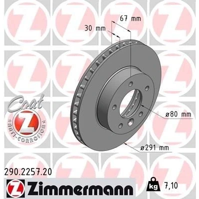 Imagen de ZIMMERMANN COAT Z 290.2257.20 Disco de freno 291 28 6/5 5 121 ventilación interna revestido