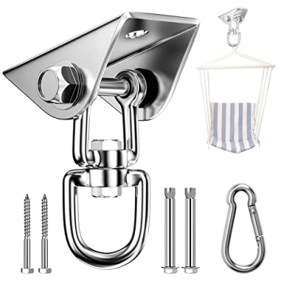 Imagen de Relota Pesada Gancho de Techo Acero Inoxidable 450 kg Capacidad Carga 360 ​​ Rotación, Anclaje Pared con fijación Tornillo para Silla Colgante, Columpio, Yoga, Saco Boxeo, Hamaca