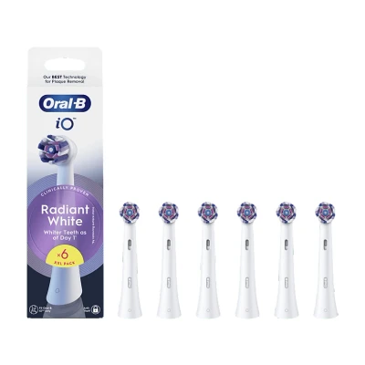 Imagen de Oral B Series iO Radiant White Cabezales De Recambio Originales, Pack 6 Recambios Blancos Para Cepillos Dientes Eléctricos iO, Blanqueamiento Dental, Eliminación Manchas