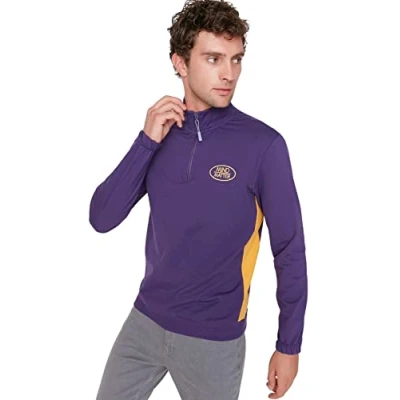 Imagen de Trendyol Sudadera Regular de Cuello Alto con Eslogan, Morado (, XL para Hombre
