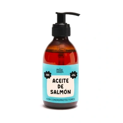 Imagen de Milo y Lola Aceite de Salmón con Condroprotector Perros Gatos Salmon Rico en Omega 3 Perros, 6, EPA, DHA, glucosamina condroitina Cuidado Articular Pelaje (250 ml)