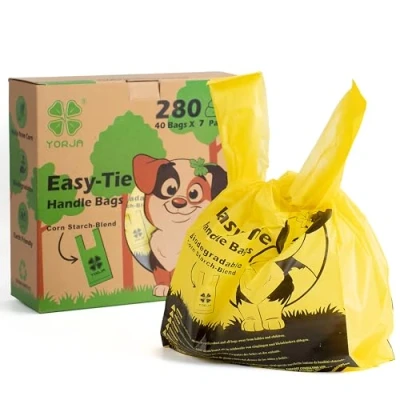 Imagen de YORJA bolsas para excrementos de perro, 280 mascotas, gruesas y fuertes, 100 % a prueba fugas, biodegradables (amarillo)