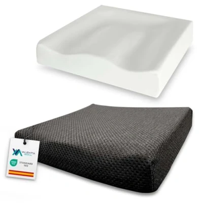 Imagen de VALENTIA MEDICAL Cojin Antiescaras 42x42x8 cm, Viscoelástica 60kg/m3 Coxis, Cojín Silla de Ruedas, Oficina, Coche, Sofa, Alivio en úlceras y presión Coxis Fabricado España