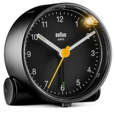 Imagen de Braun Reloj Despertador analógico clásico función repetición e iluminación, Movimiento de Cuarzo silencioso, Alarma por pitido en Crescendo Negro, Modelo BC01B.