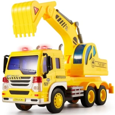 Imagen de HERSITY Excavadora Grande, Camión Tractor con Luces y Sonidos, Vehículo de Construcciones Obra Juguete, Regalos para Niños 3 4 5 6 Años