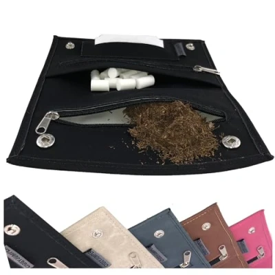 Imagen de Bolsa de Tabaco Ciggy Jumper en Estilo Cuero Premium Usado con Compartimento folleto Simple, Doble o Largo, Filtro (1.) Negro Soltero)