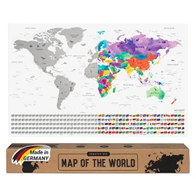Imagen de envami® Mapa Mundi Rascar I Mapas del Mundo para Marcar Viajes 68 X 43 CM Plata Scratch Off Travel Map