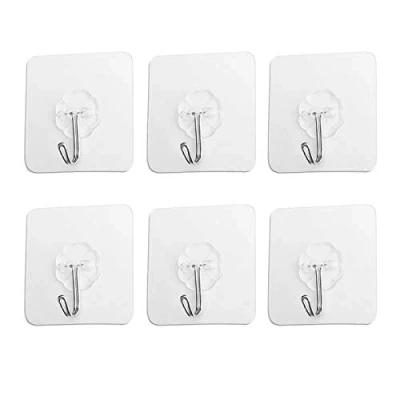 Imagen de FANGZIDM 6 Piezas Ganchos Adhesivos Potentes Transparente, Impermeable, Sin Clavo/Agujero 70MM Percha de Pared para Abrigos Bufandas Toallas Bolsos Llaves en Oficina Cocina Baño